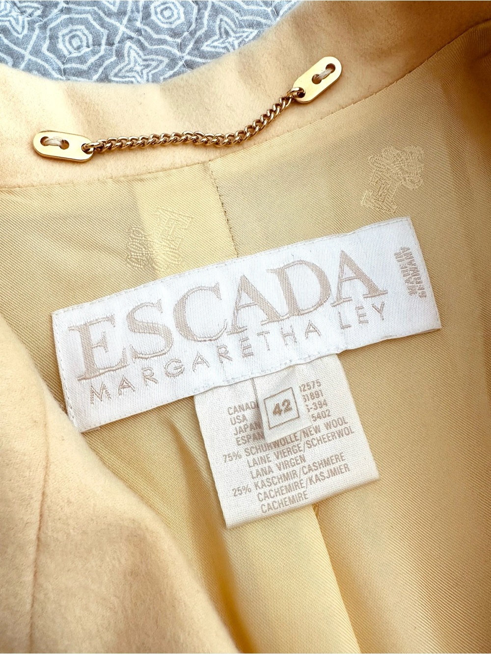 ESCADA Margaretha Ley Vintage Butter Yellow Belted Blazer Wool Cashmere 42 / 12 - Picture 6 of 14
